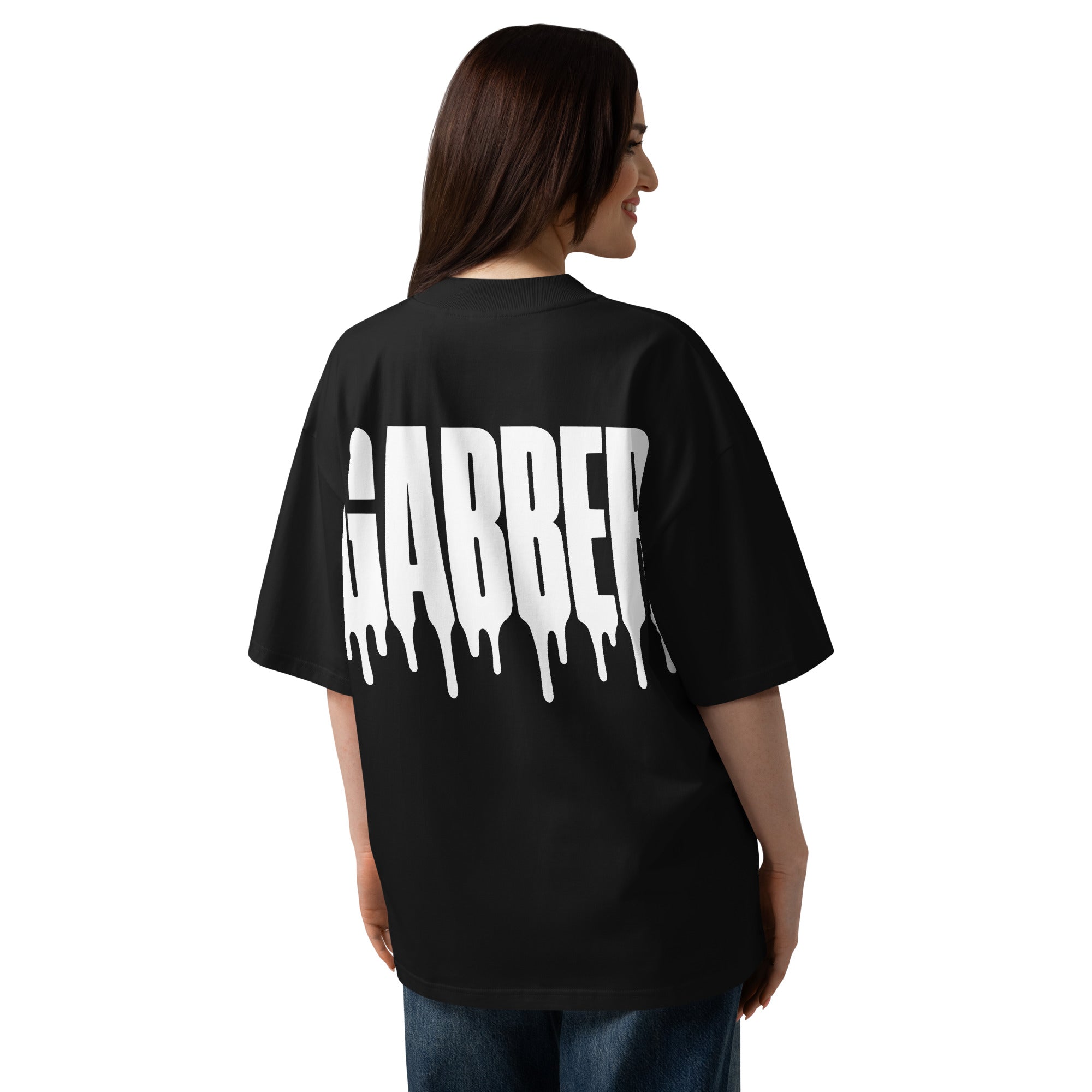 Hostile Form HF-001 GABBER oversized techno tee in black, back print