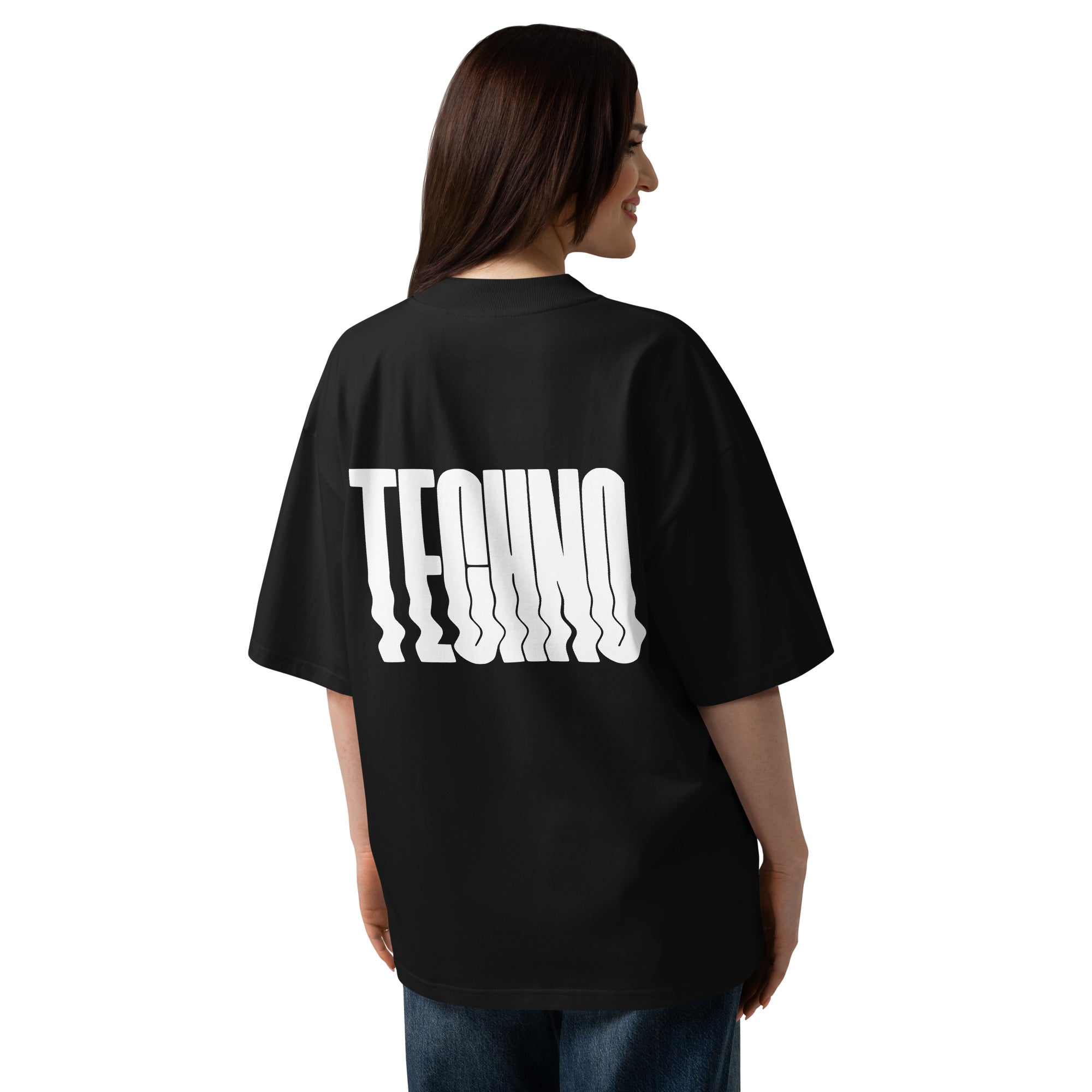 Hostile Form HF-005 WARP oversized techno tee in black, back print